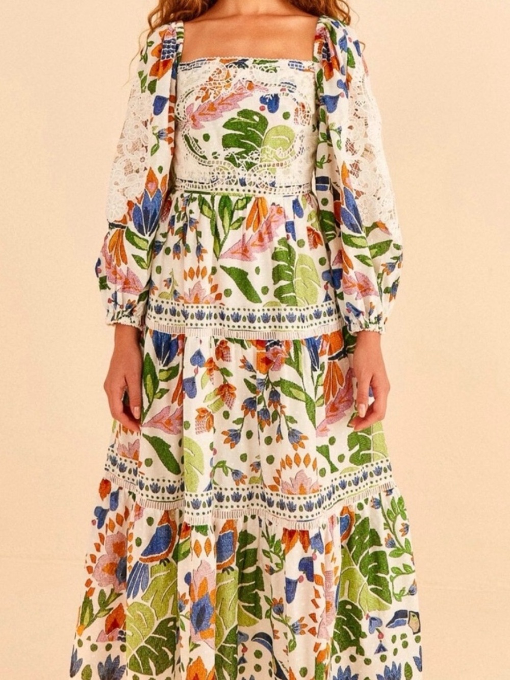 πΊπHPππΊ NWOT Farm Rio Summer Garden Lace Midi Dress - Picture 1 of 16
